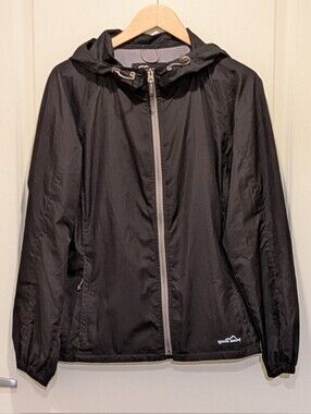 EUC Eddie Bauer Sport L Black Zip Windbreaker with Grey Zipper